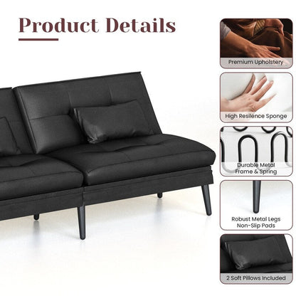 Canapé-lit futon convertible Grondin, dossier réglable sur 5 positions avec 2 oreillers, fauteuil inclinable de style moderne