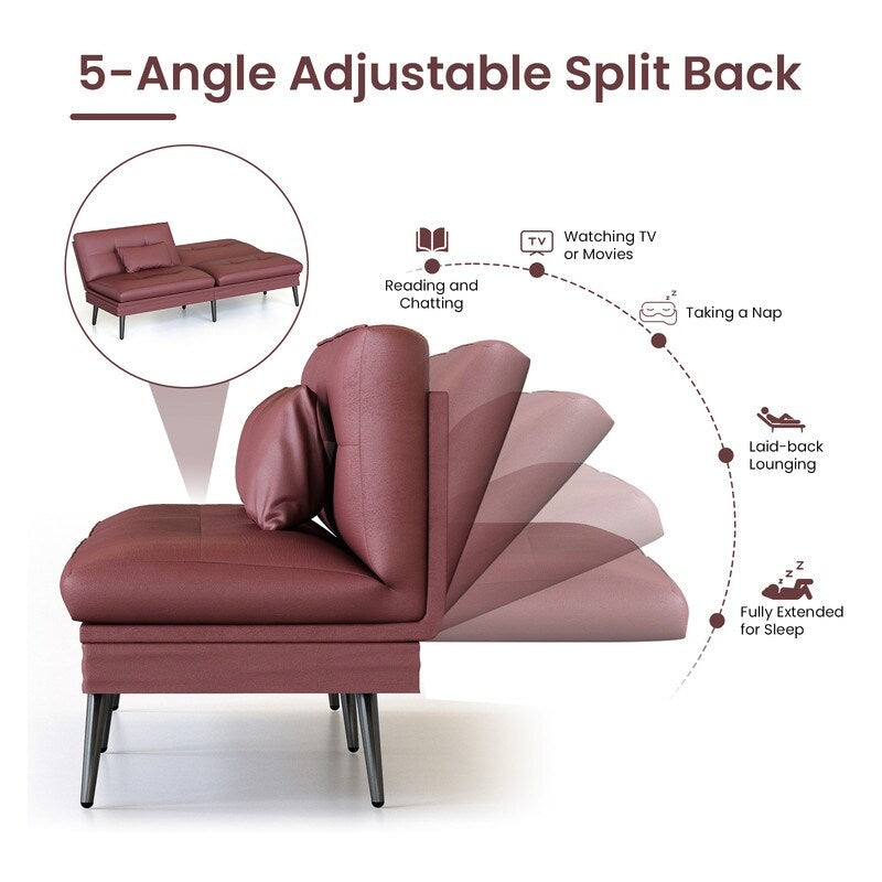 Canapé-lit futon convertible Grondin, dossier réglable sur 5 positions avec 2 oreillers, fauteuil inclinable de style moderne