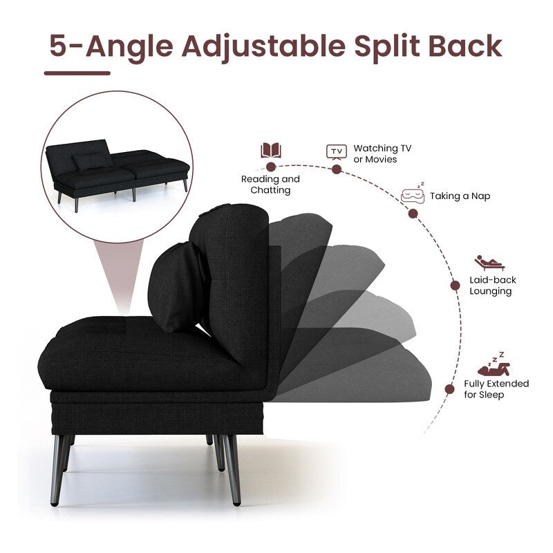 Canapé-lit futon convertible Grondin, dossier réglable sur 5 positions avec 2 oreillers, fauteuil inclinable de style moderne