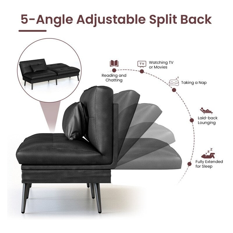Canapé-lit futon convertible Grondin, dossier réglable sur 5 positions avec 2 oreillers, fauteuil inclinable de style moderne