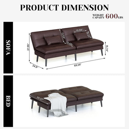 Canapé-lit futon convertible Grondin, dossier réglable sur 5 positions avec 2 oreillers, fauteuil inclinable de style moderne