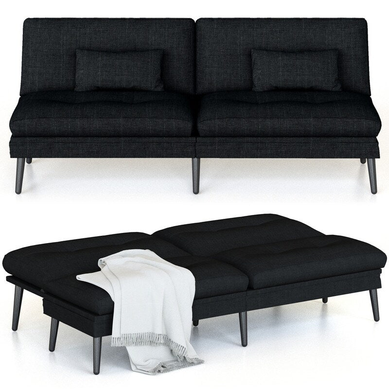 Canapé-lit futon convertible Grondin, dossier réglable sur 5 positions avec 2 oreillers, fauteuil inclinable de style moderne