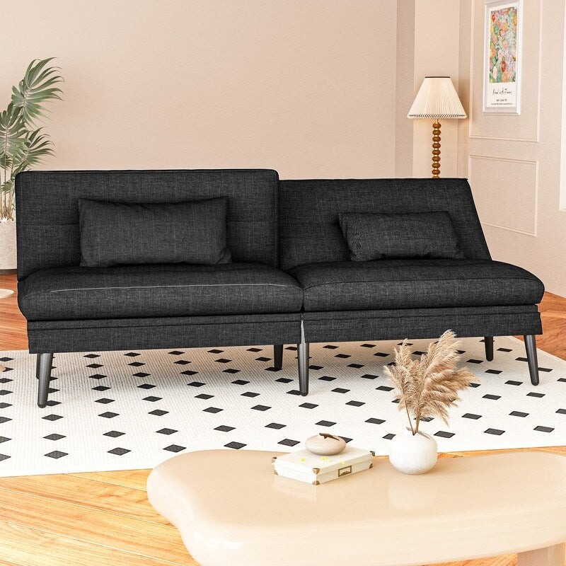 Canapé-lit futon convertible Grondin, dossier réglable sur 5 positions avec 2 oreillers, fauteuil inclinable de style moderne
