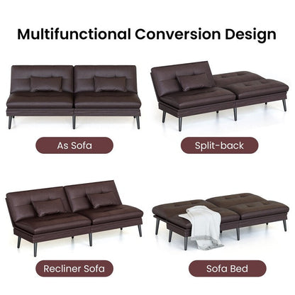 Canapé-lit futon convertible Grondin, dossier réglable sur 5 positions avec 2 oreillers, fauteuil inclinable de style moderne