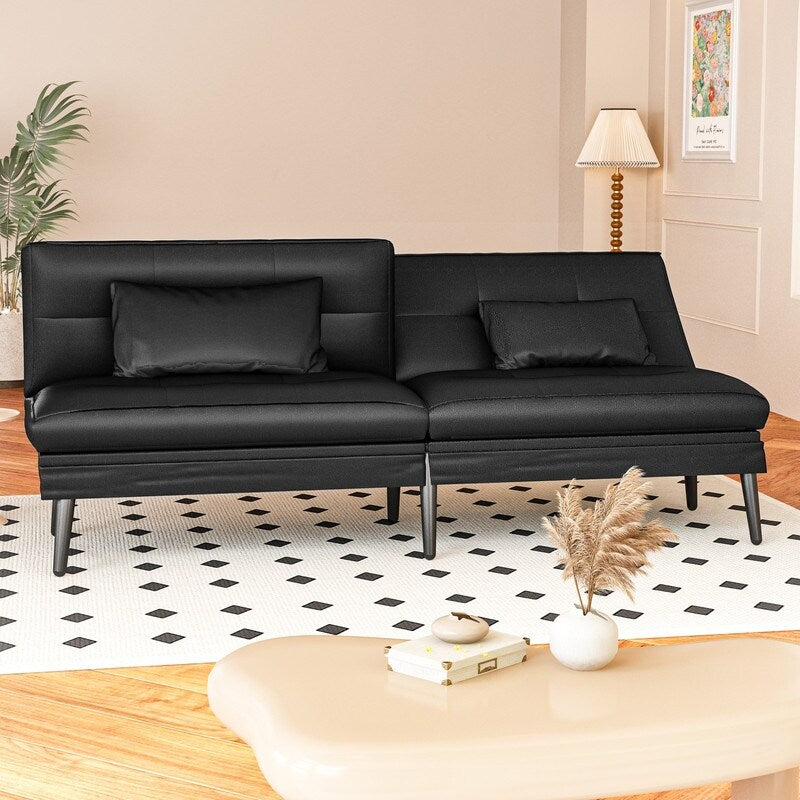 Canapé-lit futon convertible Grondin, dossier réglable sur 5 positions avec 2 oreillers, fauteuil inclinable de style moderne