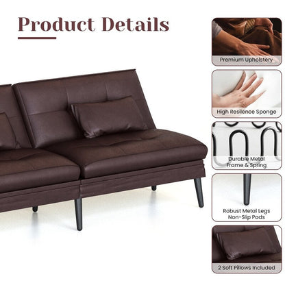 Canapé-lit futon convertible Grondin, dossier réglable sur 5 positions avec 2 oreillers, fauteuil inclinable de style moderne