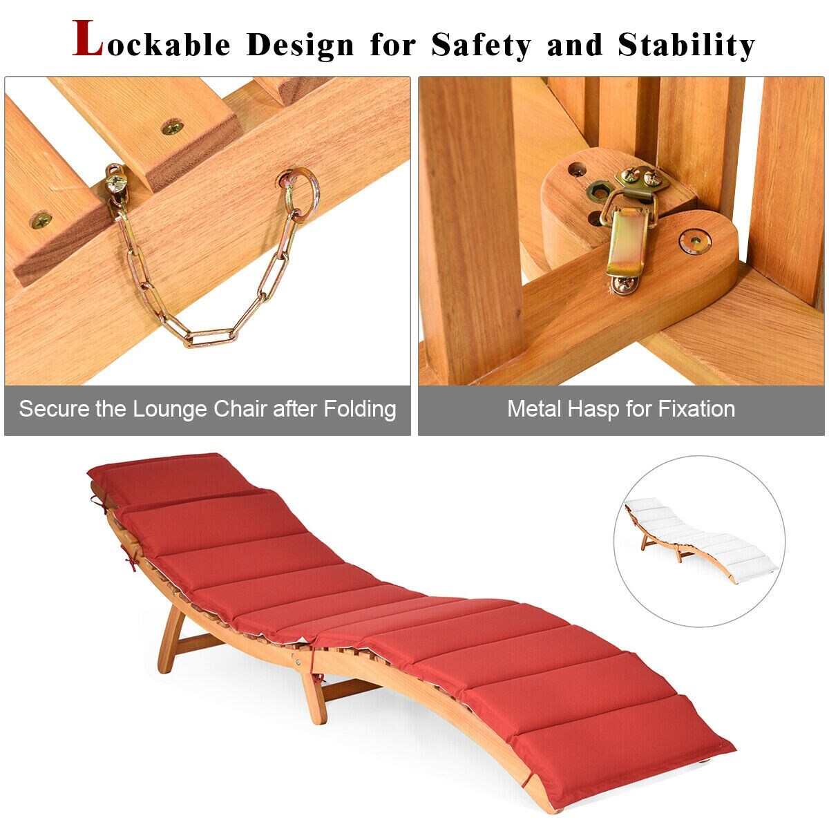 Chaise longue pliante d'extérieur Gymax 2 pièces en eucalyptus avec - Voir les détails
