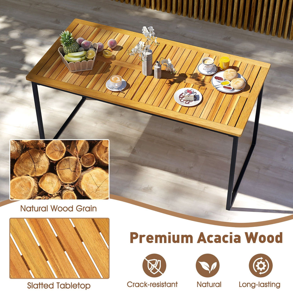 Ensemble de salle à manger d'extérieur Gymax 3 pièces pour 6 personnes avec plateau en bois d'acacia et métal