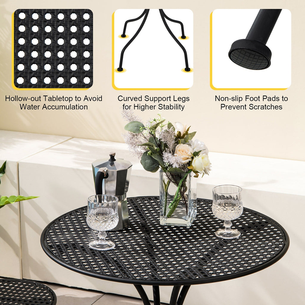 Ensemble de bistrot de patio Gymax 3 pièces, table et chaises en métal toutes saisons pour 2 personnes