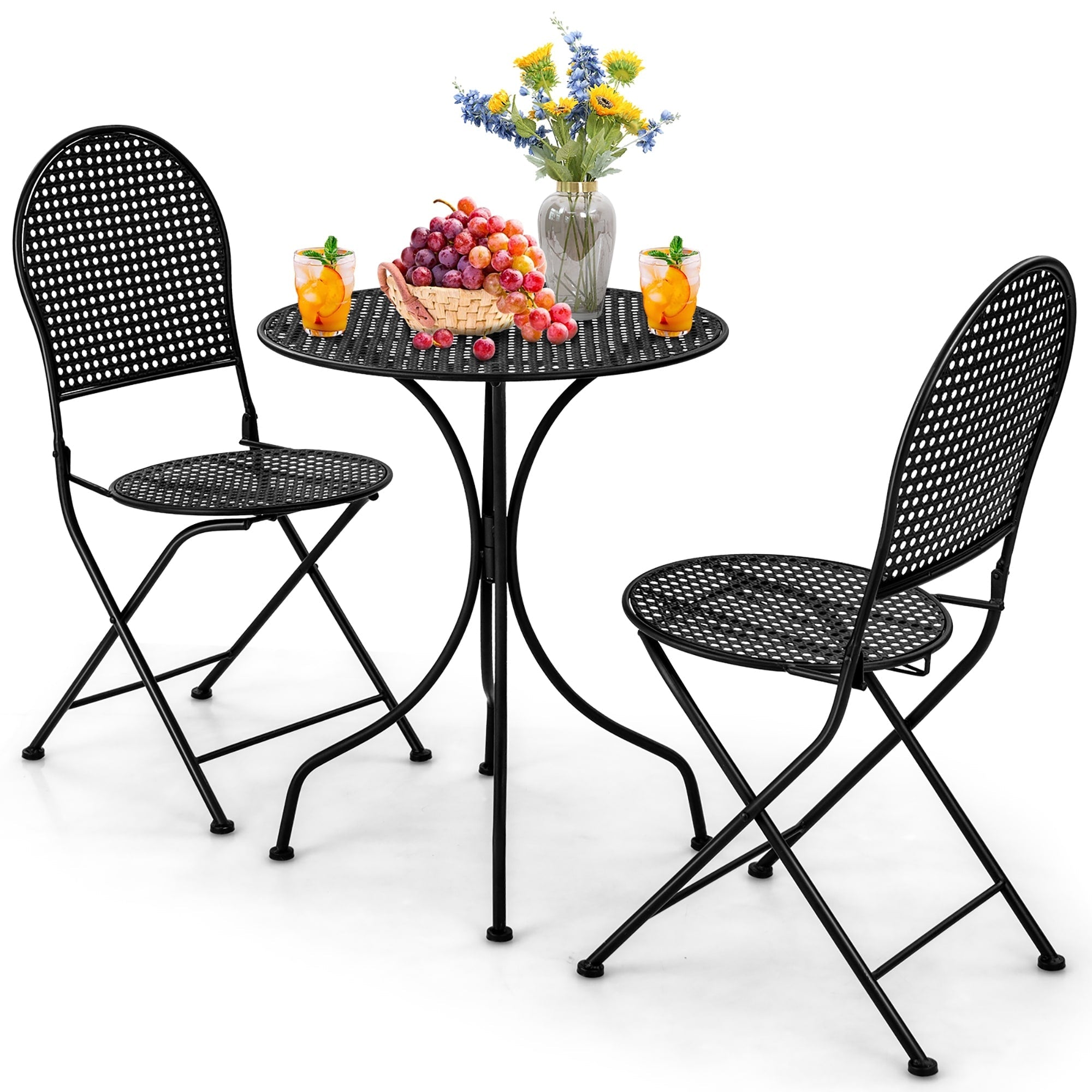 Ensemble de bistrot de patio Gymax 3 pièces, table et chaises en métal toutes saisons pour 2 personnes