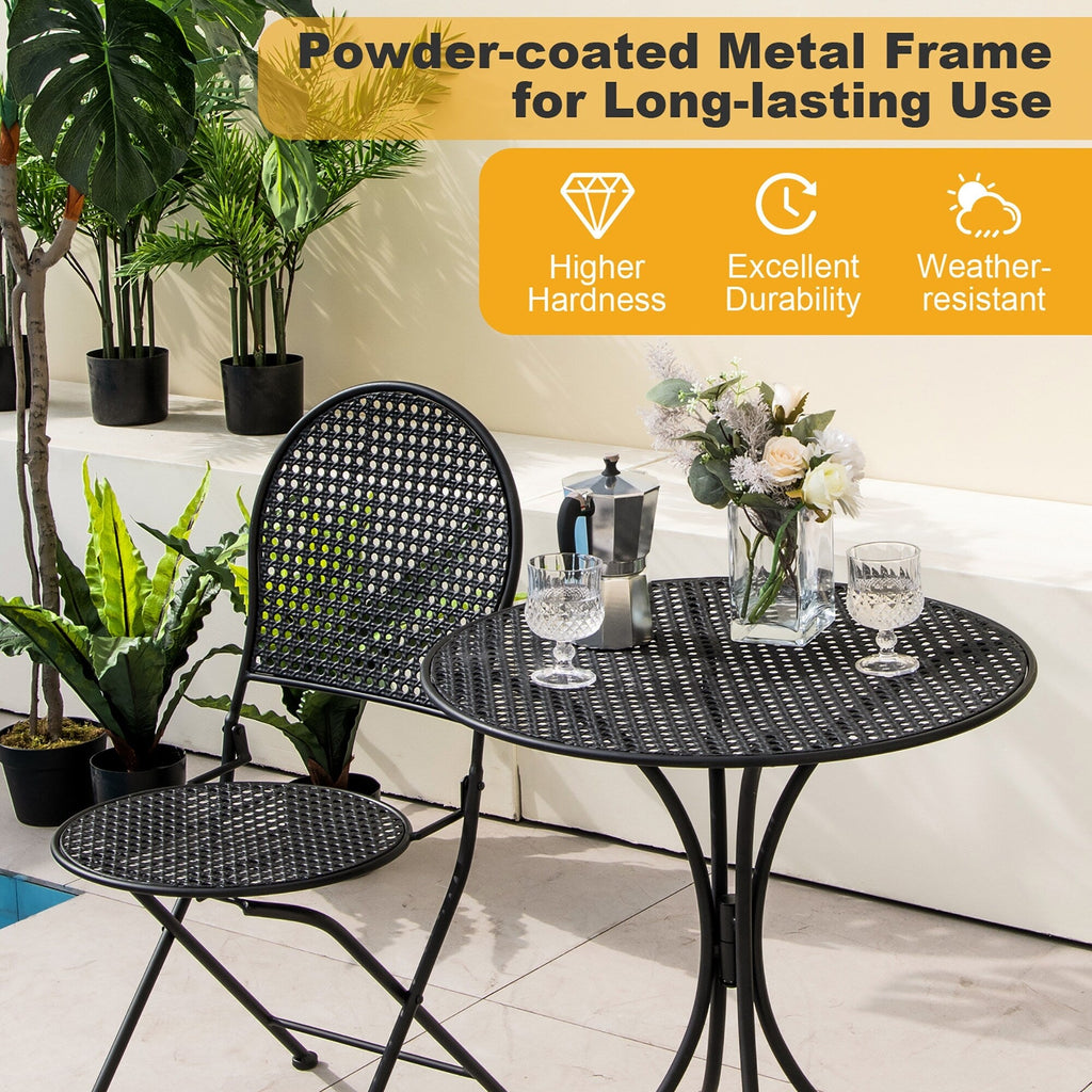 Ensemble de bistrot de patio Gymax 3 pièces, table et chaises en métal toutes saisons pour 2 personnes