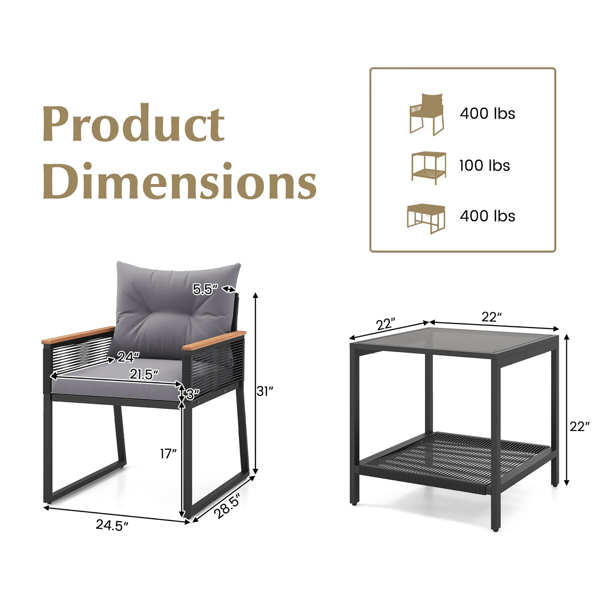 Ensemble de meubles de jardin Gymax 3 pièces avec chaises en rotin synthétique et 2 niveaux