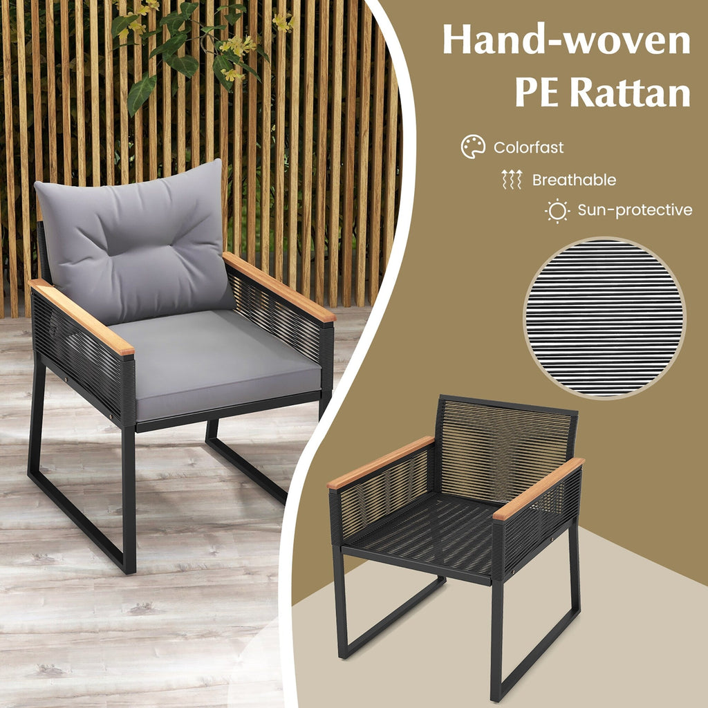 Ensemble de meubles de jardin Gymax 3 pièces avec chaises en rotin synthétique et 2 niveaux