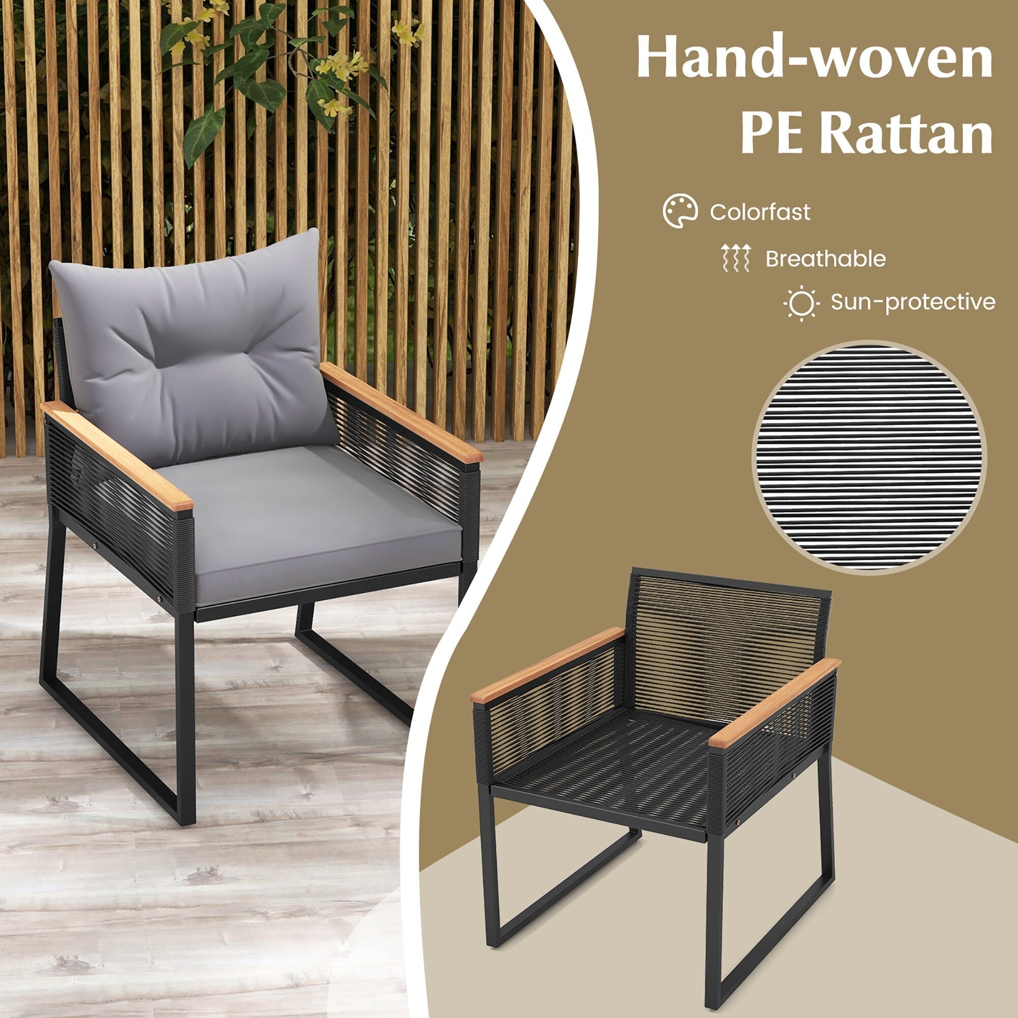 Ensemble de meubles de jardin Gymax 3 pièces avec chaises en rotin synthétique et 2 niveaux