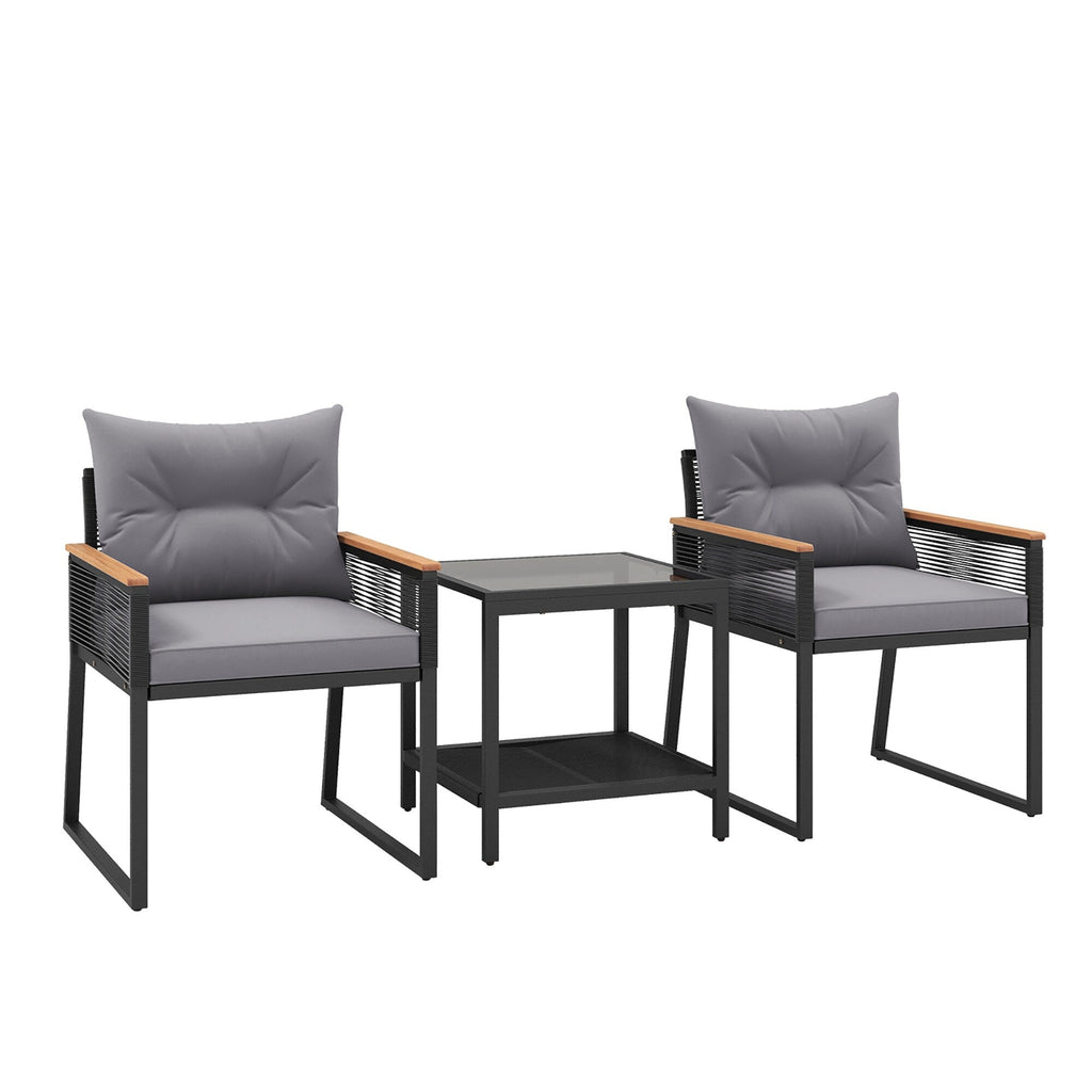 Ensemble de meubles de jardin Gymax 3 pièces avec chaises en rotin synthétique et 2 niveaux