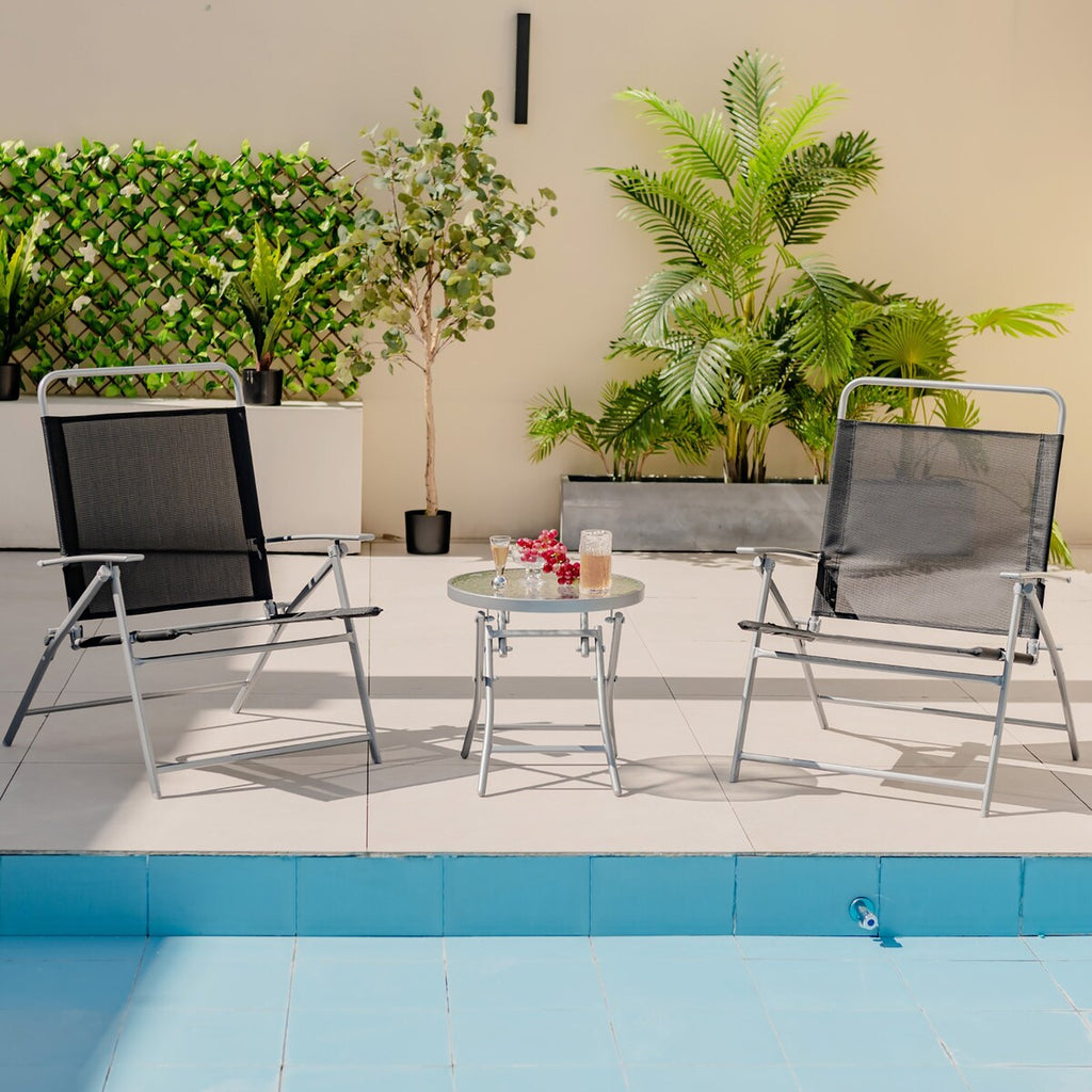 Ensemble de 3 chaises pliantes de patio Gymax avec table basse et chaise extra-large