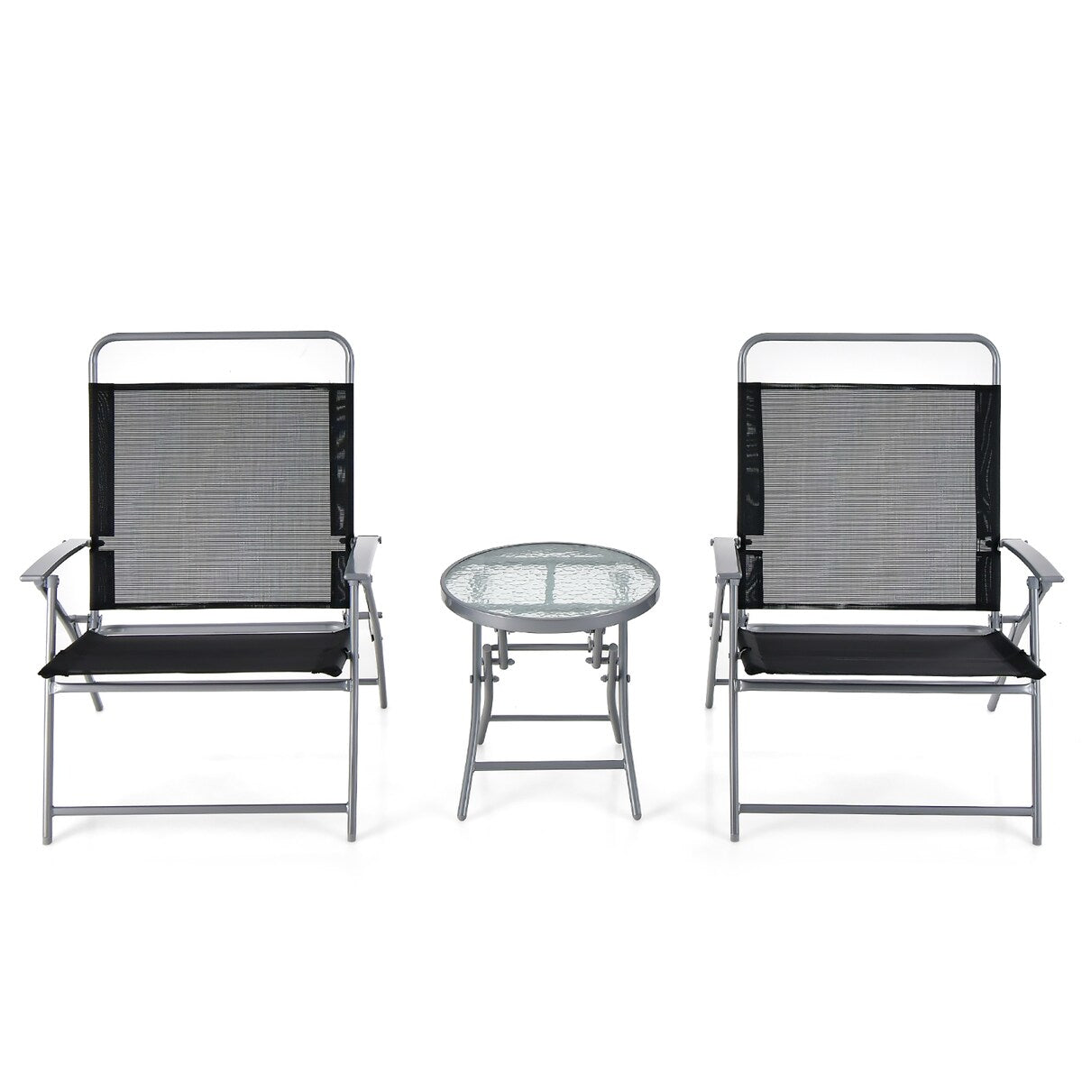 Ensemble de 3 chaises pliantes de patio Gymax avec table basse et chaise extra-large