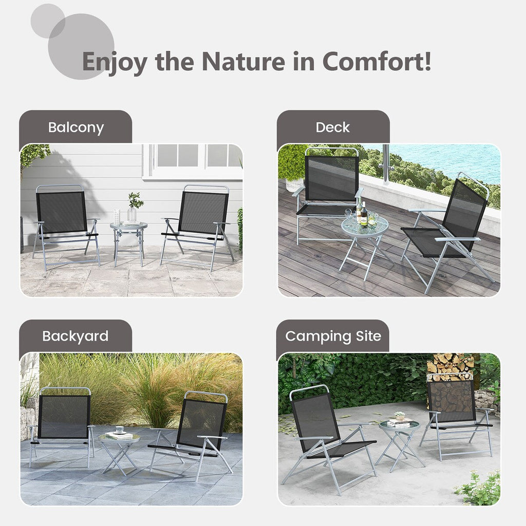 Ensemble de 3 chaises pliantes de patio Gymax avec table basse et chaise extra-large
