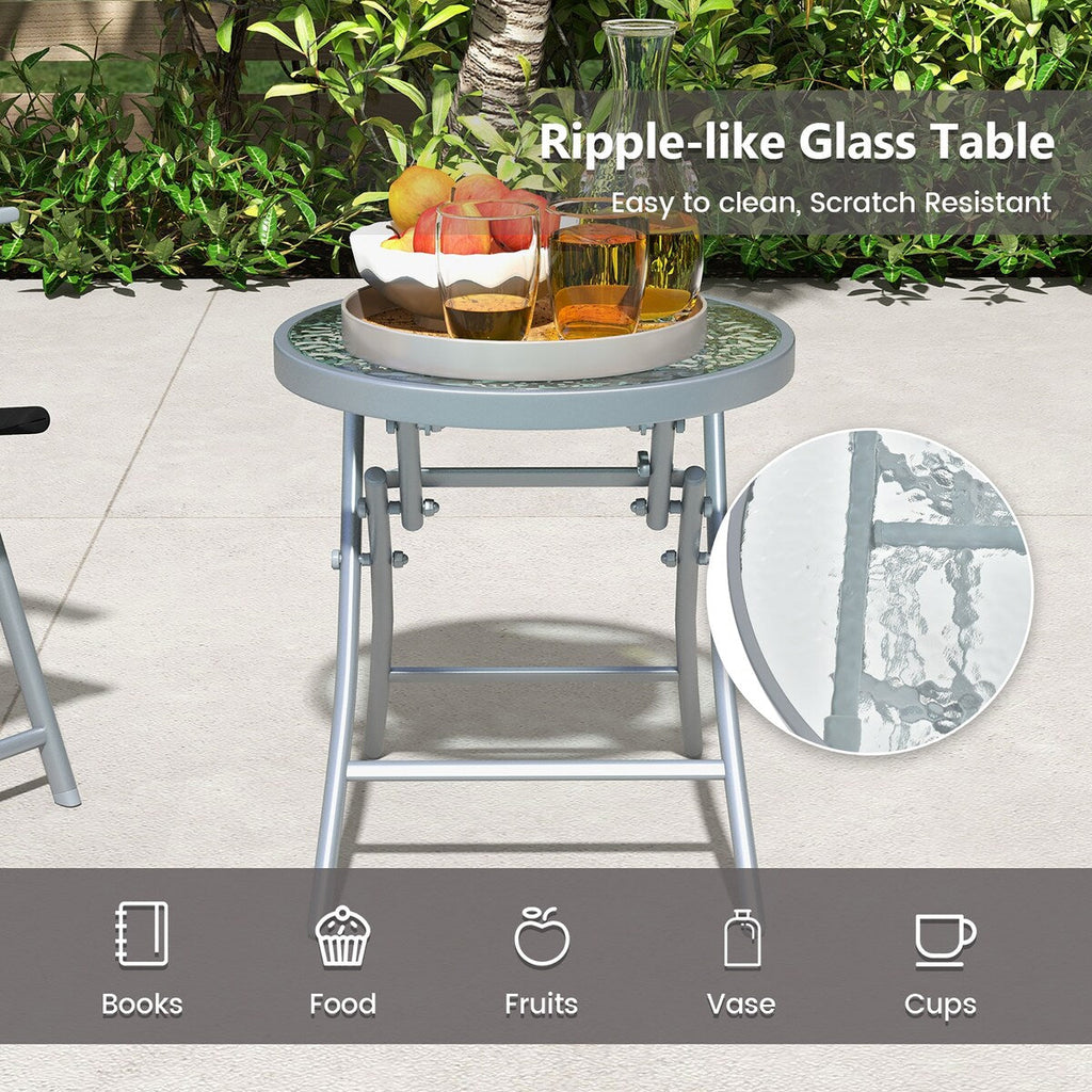 Ensemble de 3 chaises pliantes de patio Gymax avec table basse et chaise extra-large