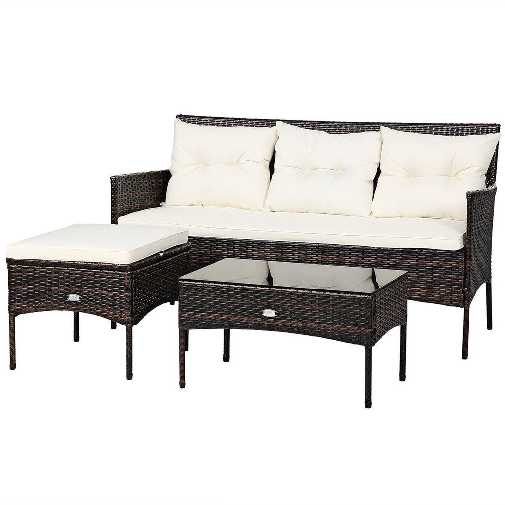 Ensemble de 3 meubles de jardin en rotin sectionnels Gymax avec canapé-lit - Voir les détails