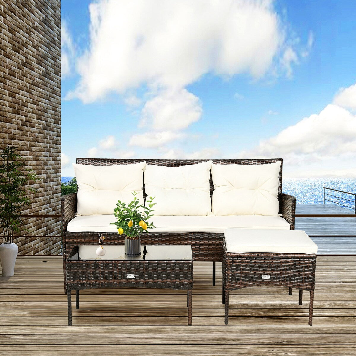 Ensemble de 3 meubles de jardin en rotin sectionnels Gymax avec canapé-lit - Voir les détails