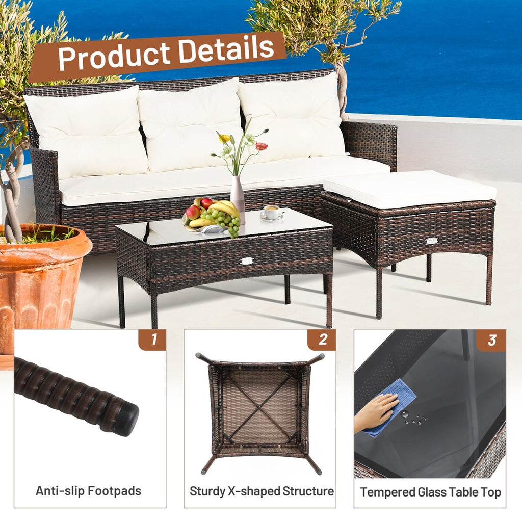 Ensemble de 3 meubles de jardin en rotin sectionnels Gymax avec canapé-lit - Voir les détails