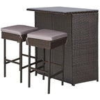 Ensemble de salle à manger 3 pièces en rotin avec table de bar et tabourets Gymax, gris et noir