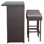 Ensemble de salle à manger 3 pièces en rotin avec table de bar et tabourets Gymax, gris et noir