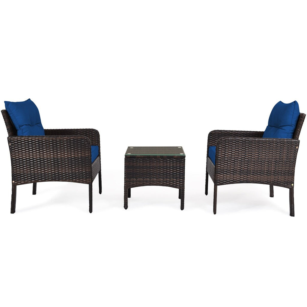Ensemble de meubles de jardin en rotin Gymax 3 pièces pour conversation et jardin extérieur avec