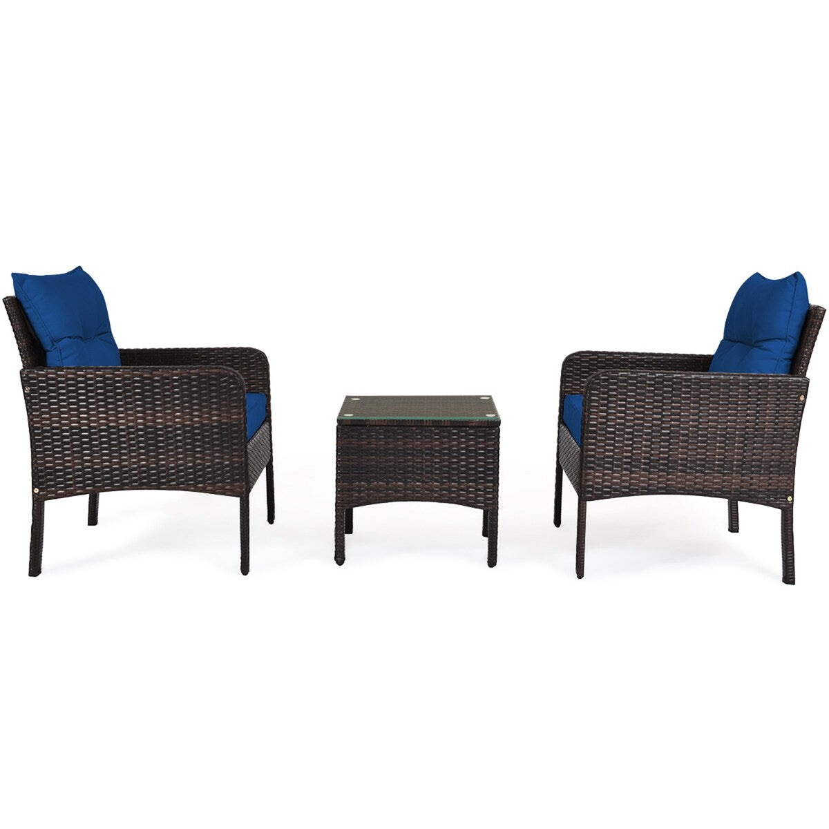 Ensemble de meubles de jardin en rotin Gymax 3 pièces pour conversation et jardin extérieur avec