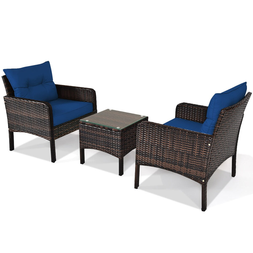 Ensemble de meubles de jardin en rotin Gymax 3 pièces pour conversation et jardin extérieur avec