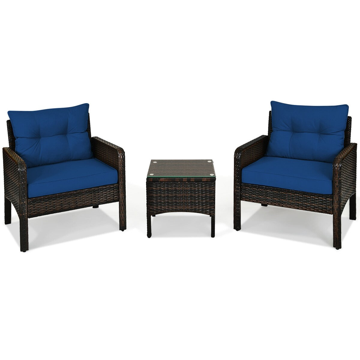 Ensemble de meubles de jardin en rotin Gymax 3 pièces pour conversation et jardin extérieur avec