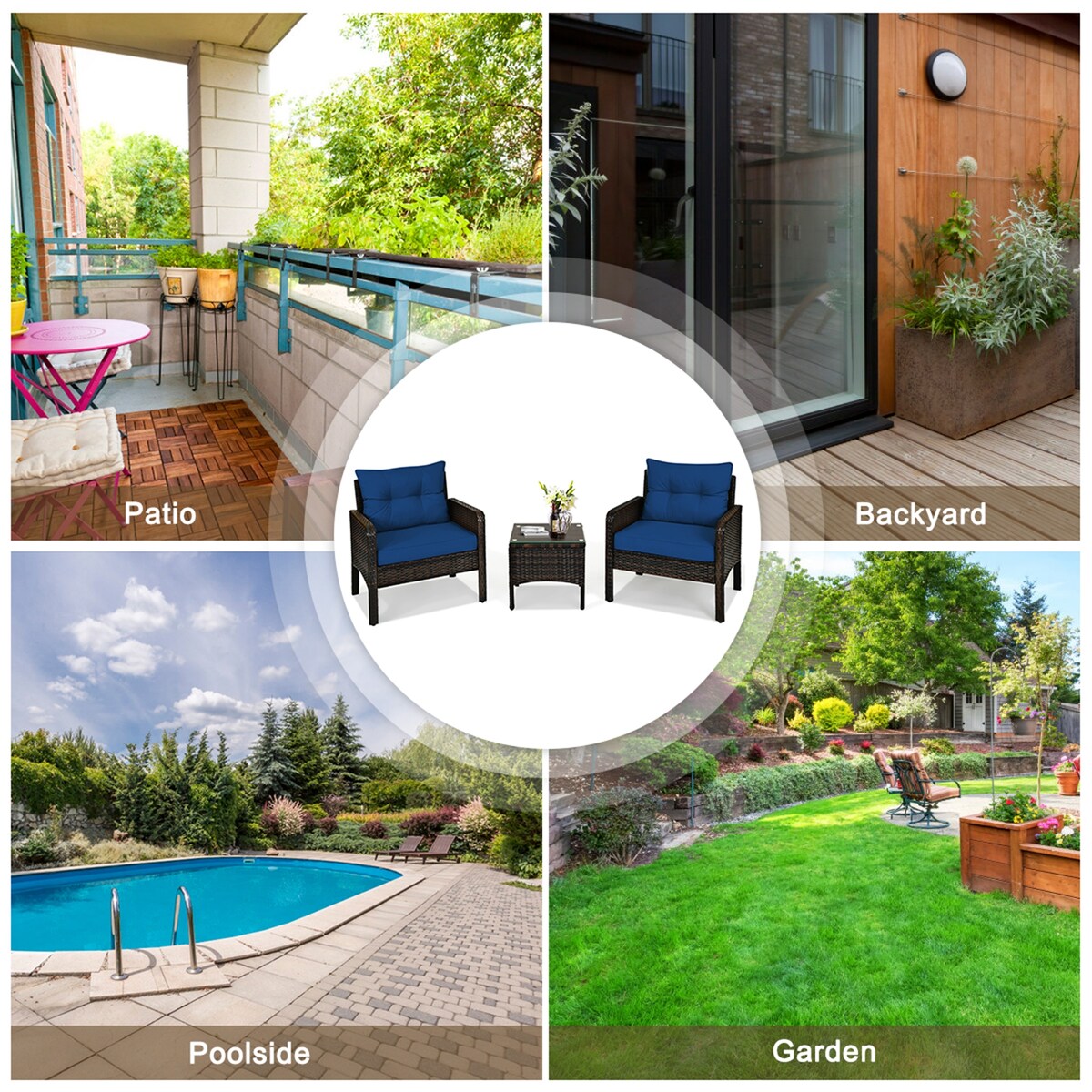 Ensemble de meubles de jardin en rotin Gymax 3 pièces pour conversation et jardin extérieur avec