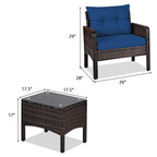 Ensemble de meubles de jardin en rotin Gymax 3 pièces pour conversation et jardin extérieur avec