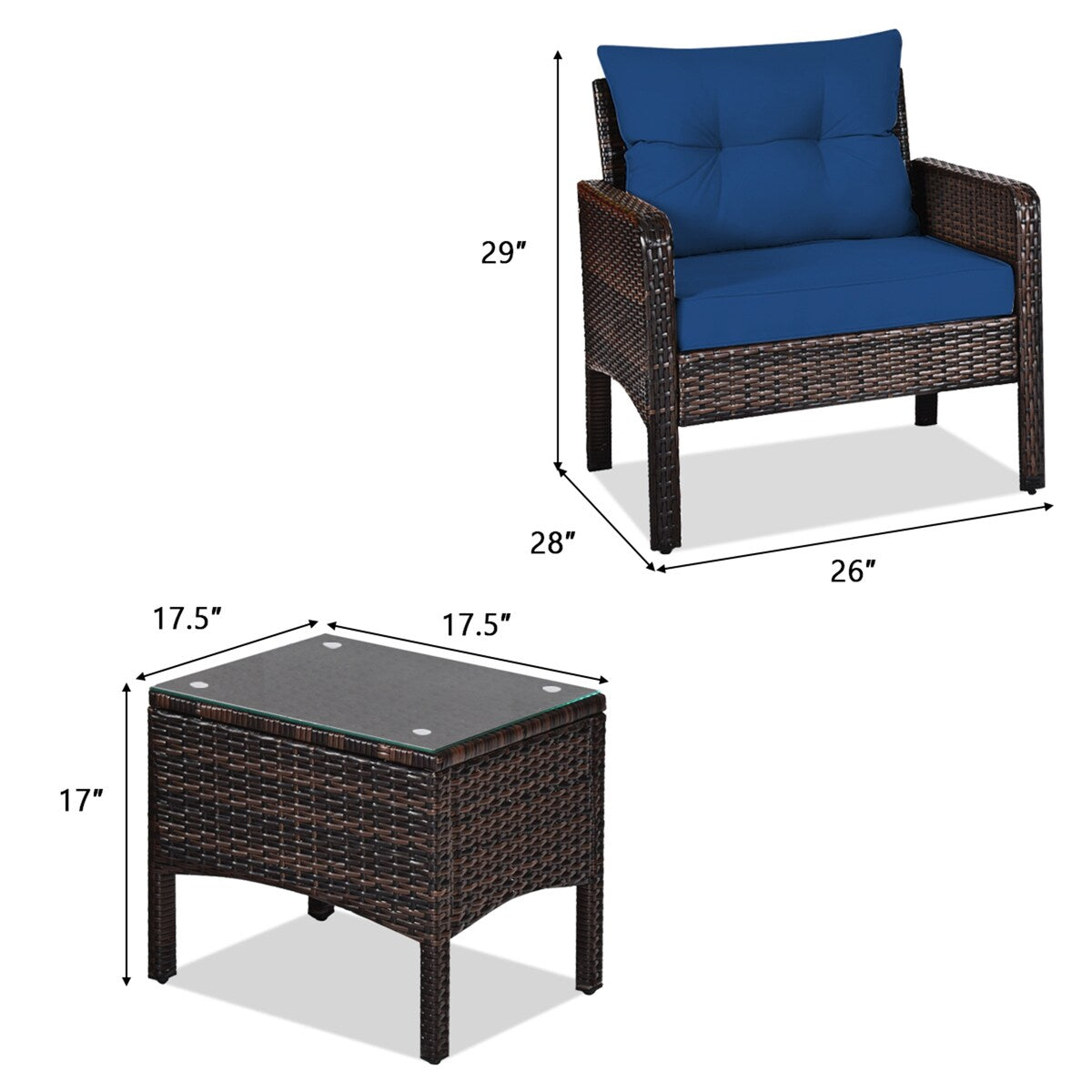 Ensemble de meubles de jardin en rotin Gymax 3 pièces pour conversation et jardin extérieur avec