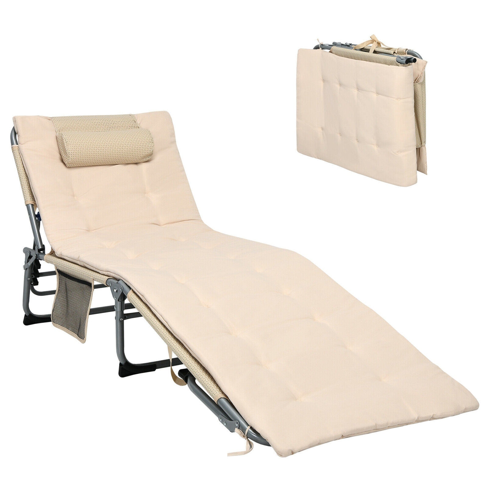 Chaise longue inclinable rembourrée surdimensionnée Gymax 4 plis
