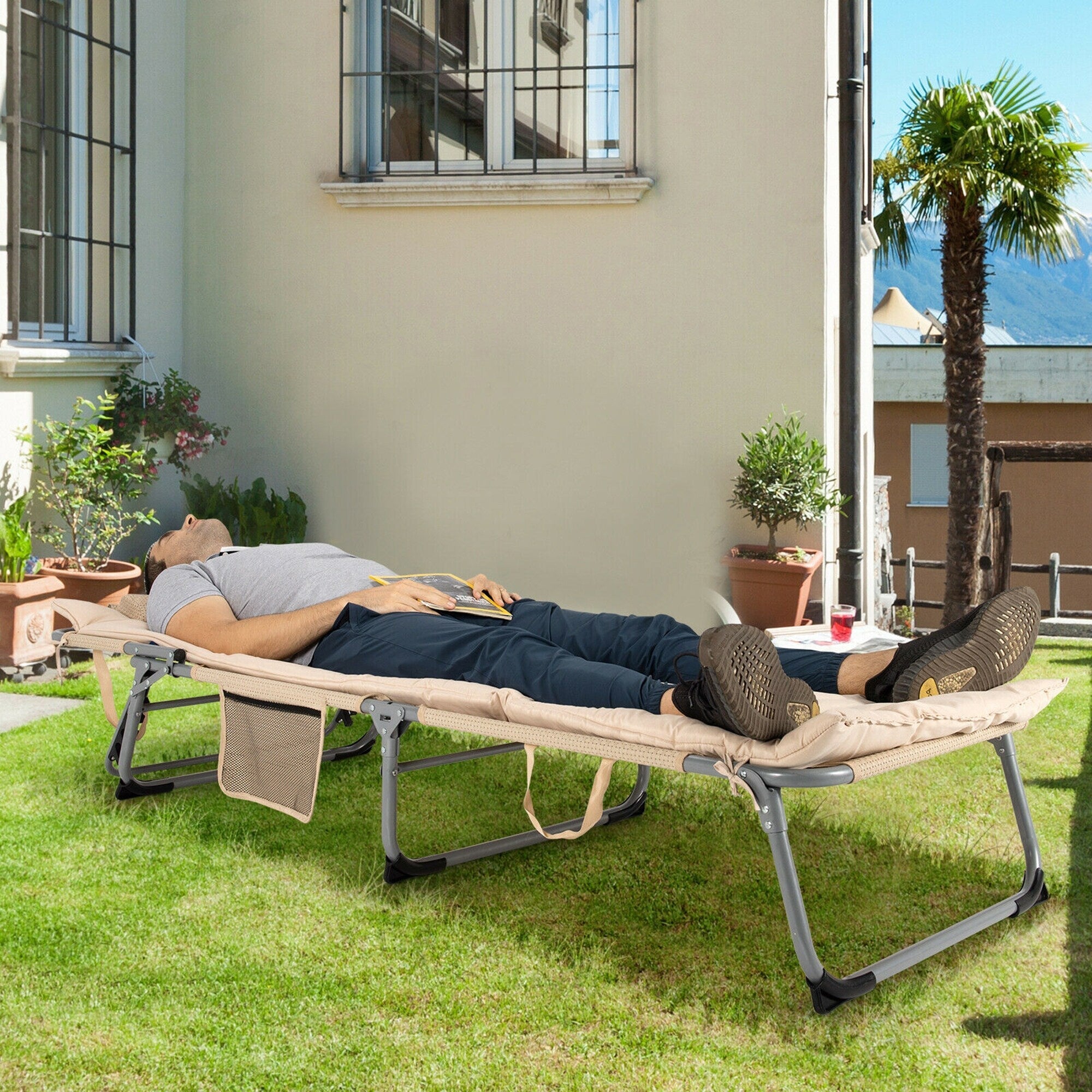 Chaise longue inclinable rembourrée surdimensionnée Gymax 4 plis