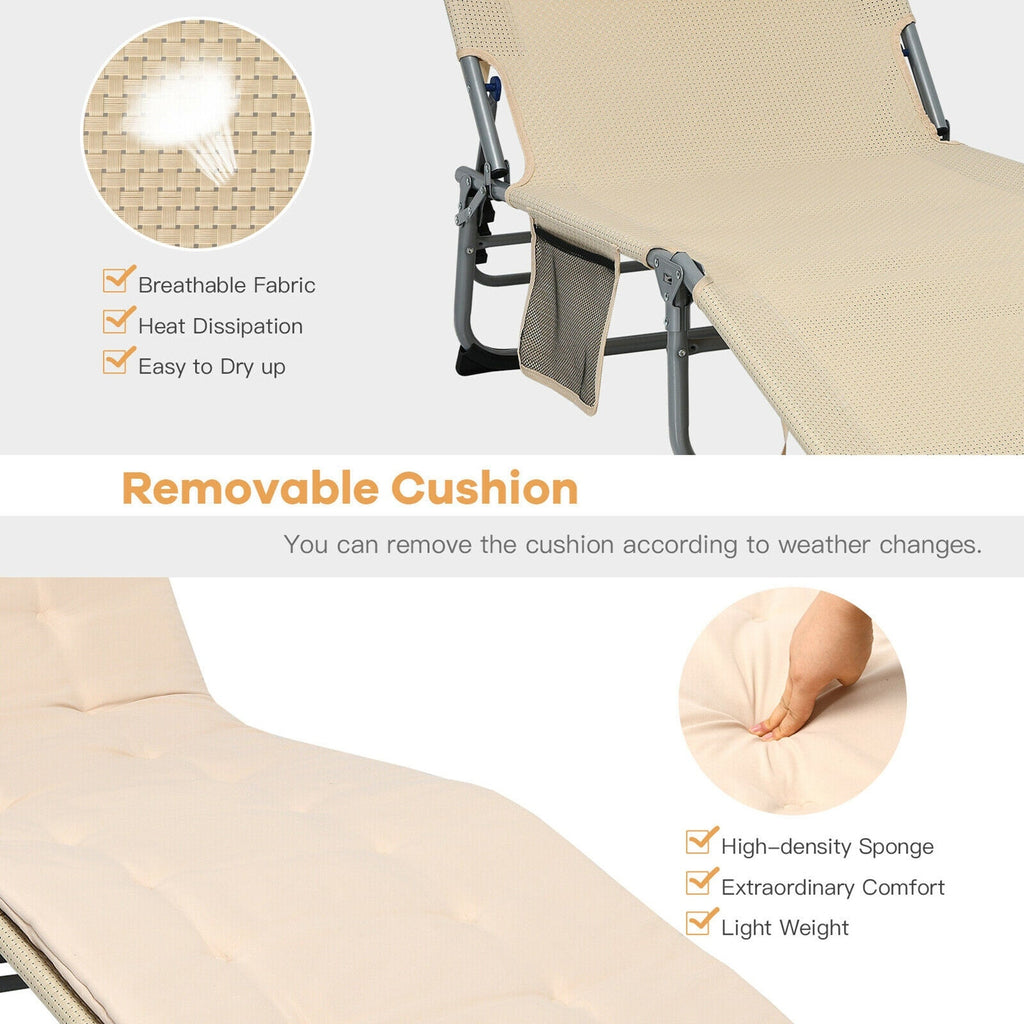 Chaise longue inclinable rembourrée surdimensionnée Gymax 4 plis
