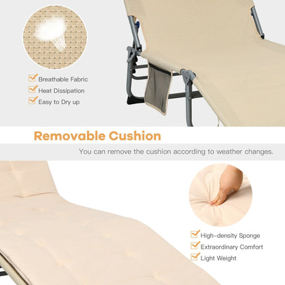 Chaise longue inclinable rembourrée surdimensionnée Gymax 4 plis