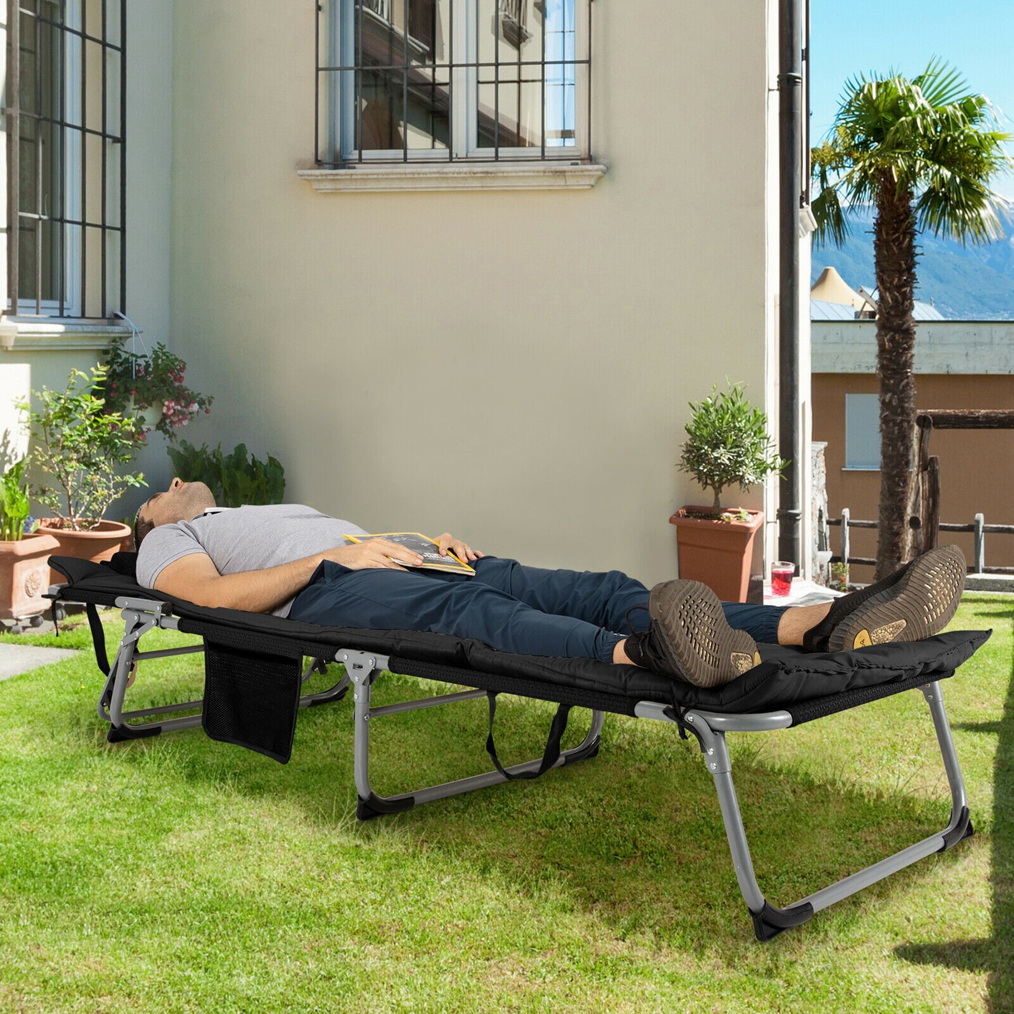 Chaise longue inclinable rembourrée surdimensionnée Gymax 4 plis