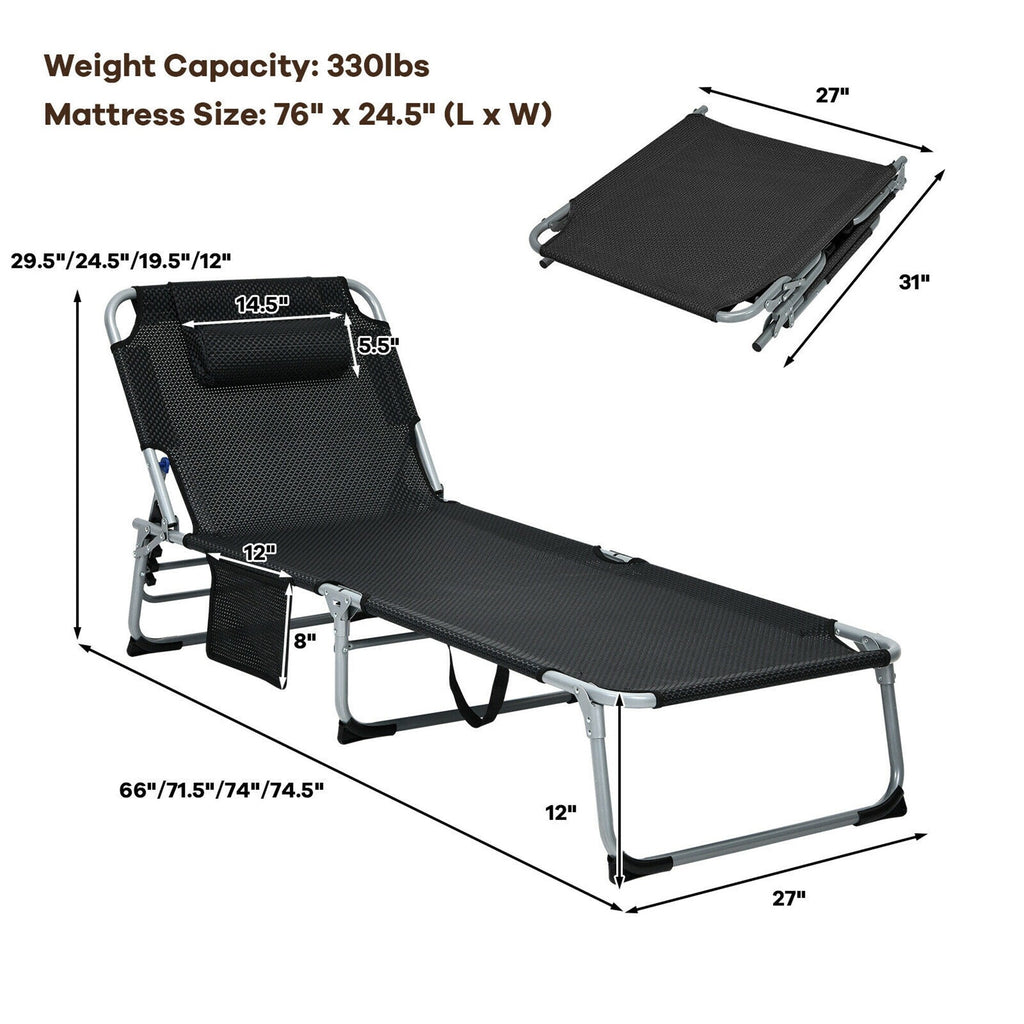 Chaise longue inclinable rembourrée surdimensionnée Gymax 4 plis