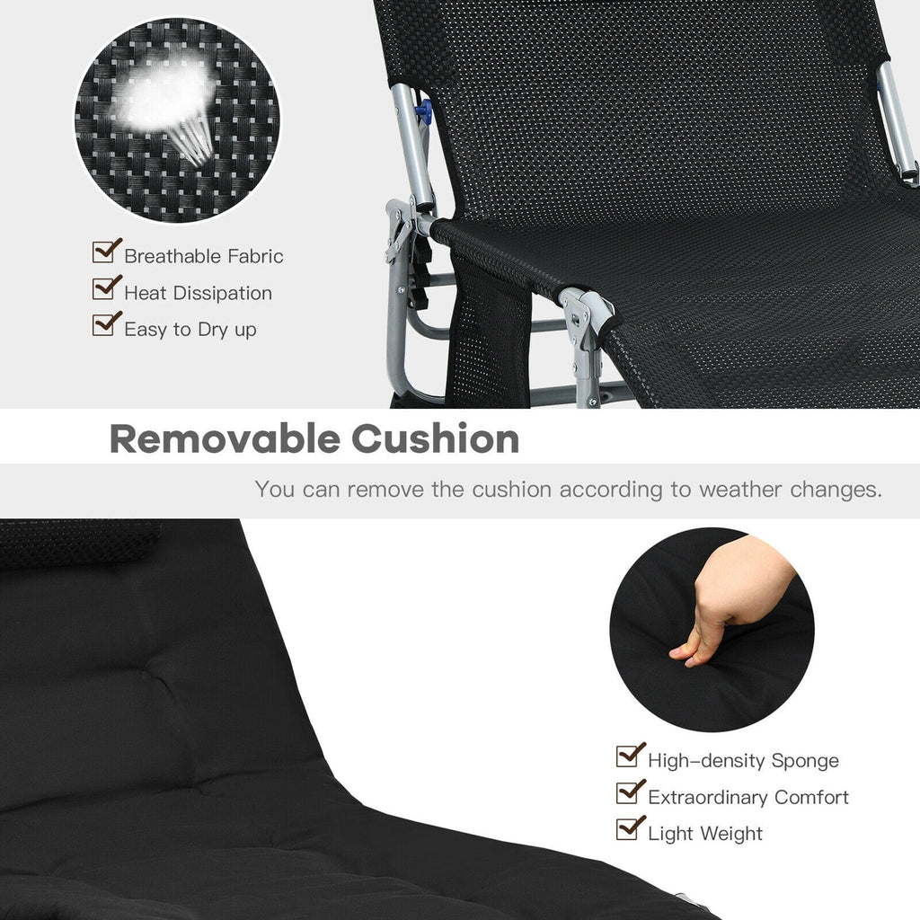 Chaise longue inclinable rembourrée surdimensionnée Gymax 4 plis