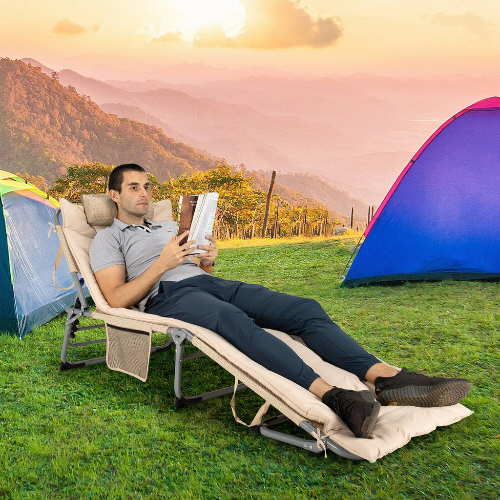 Chaise longue inclinable rembourrée surdimensionnée Gymax 4 plis