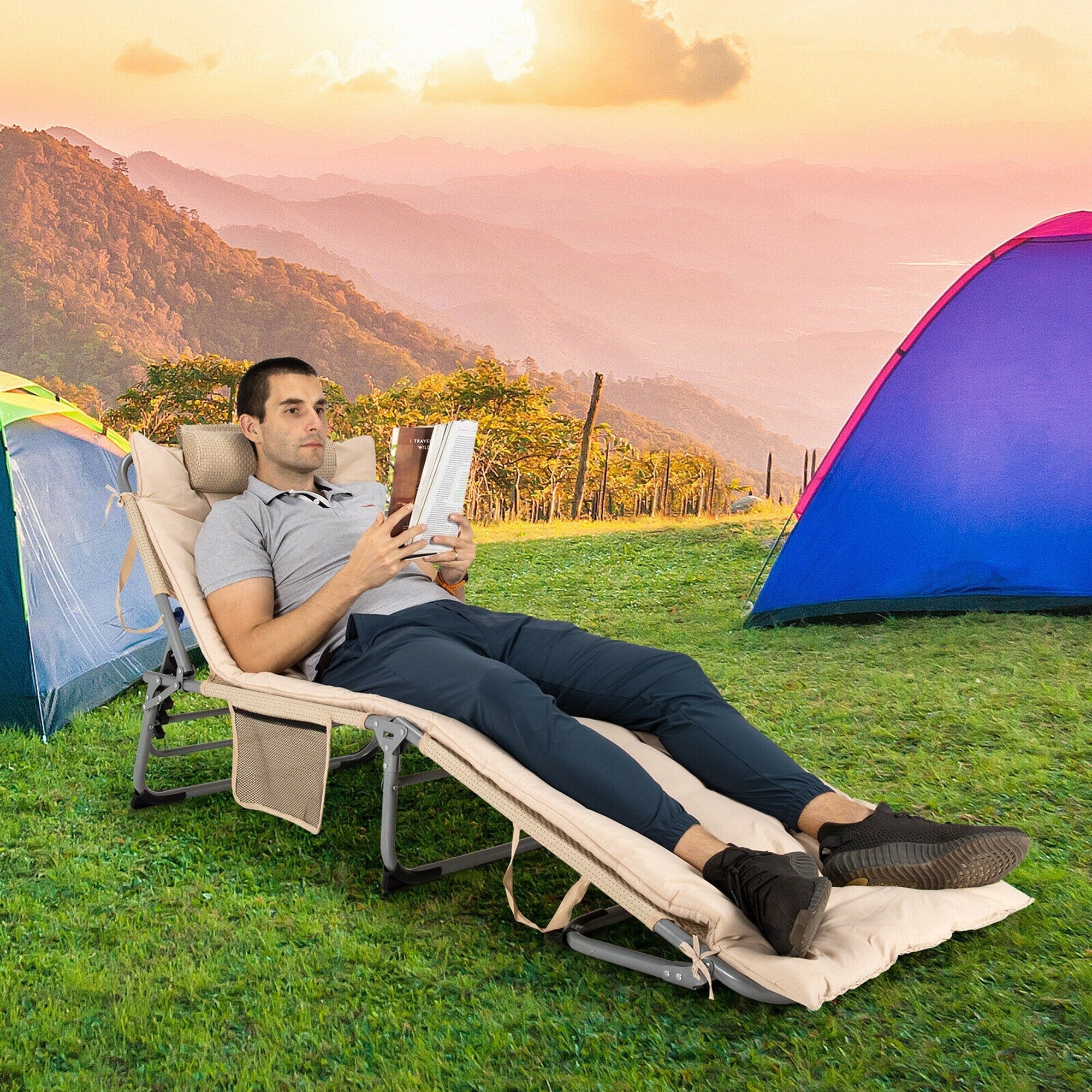 Chaise longue inclinable rembourrée surdimensionnée Gymax 4 plis