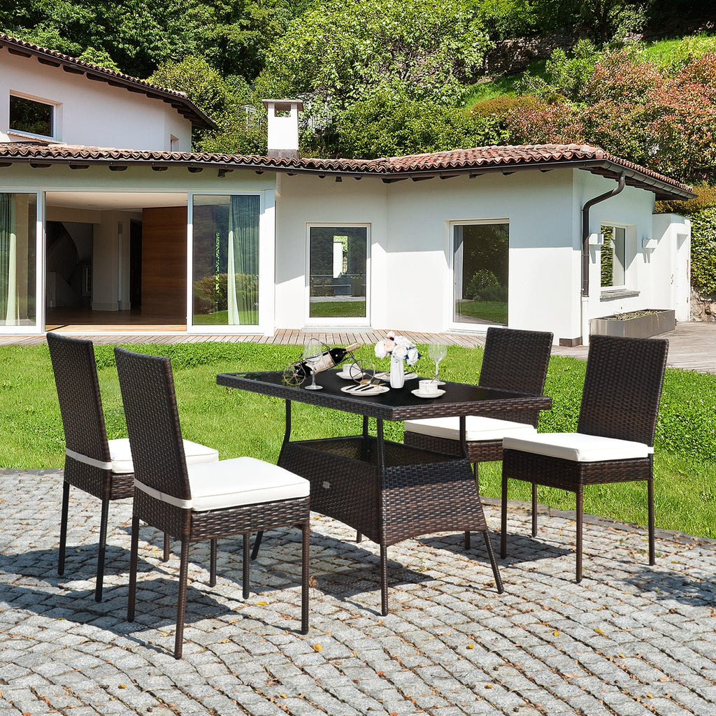 Ensemble de meubles d'extérieur en rotin Gymax 5 pièces avec table à manger et chaises