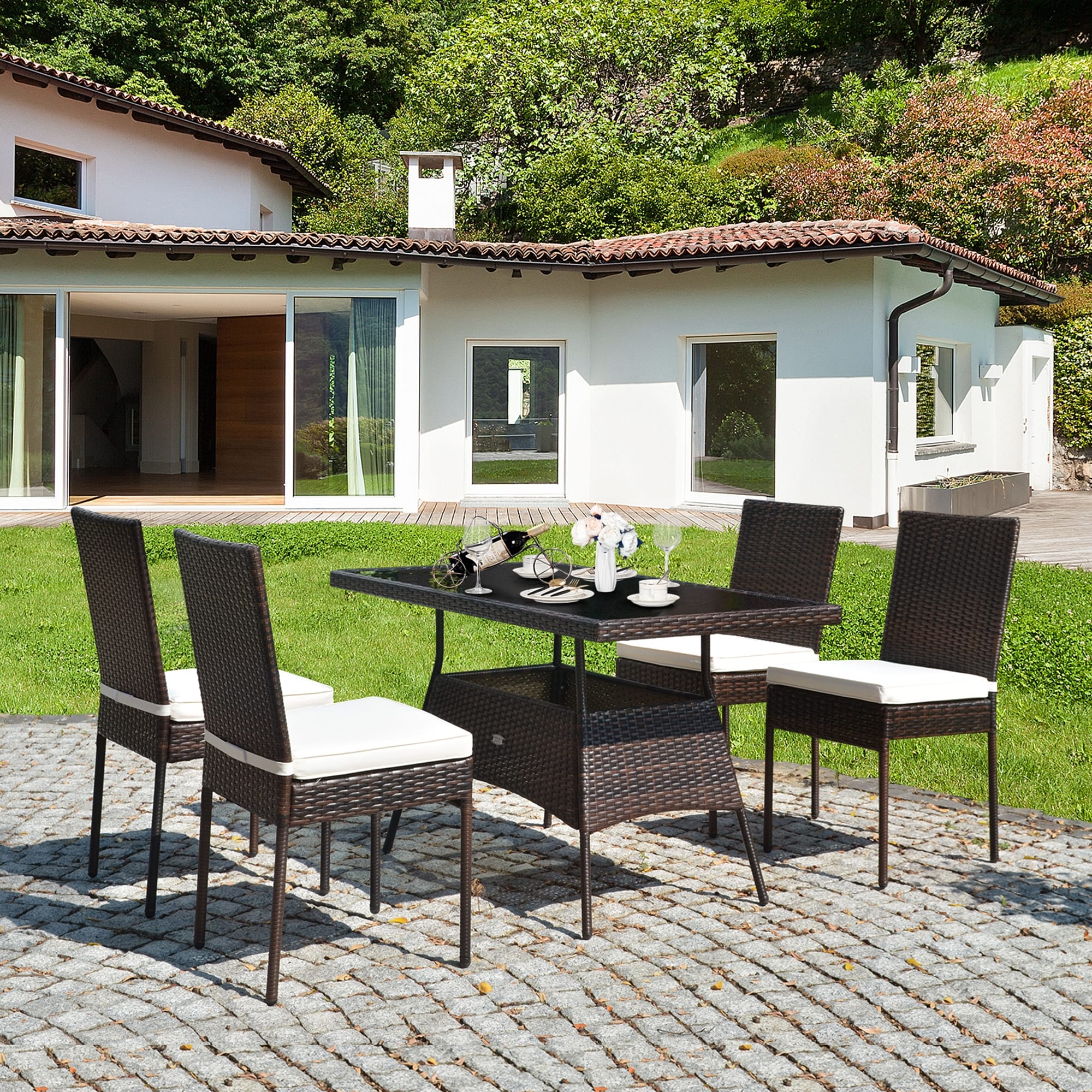Ensemble de meubles d'extérieur en rotin Gymax 5 pièces avec table à manger et chaises