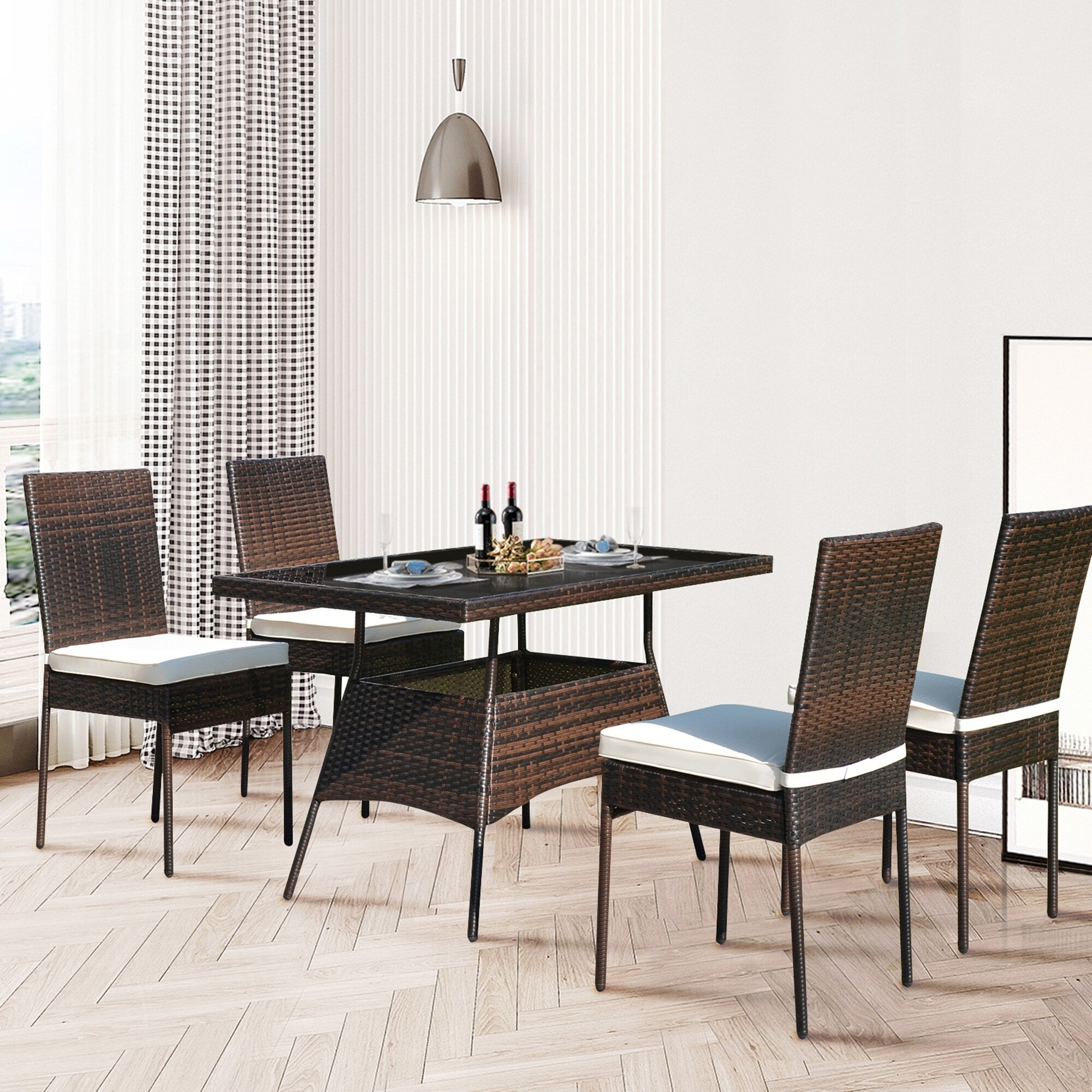 Ensemble de meubles d'extérieur en rotin Gymax 5 pièces avec table à manger et chaises