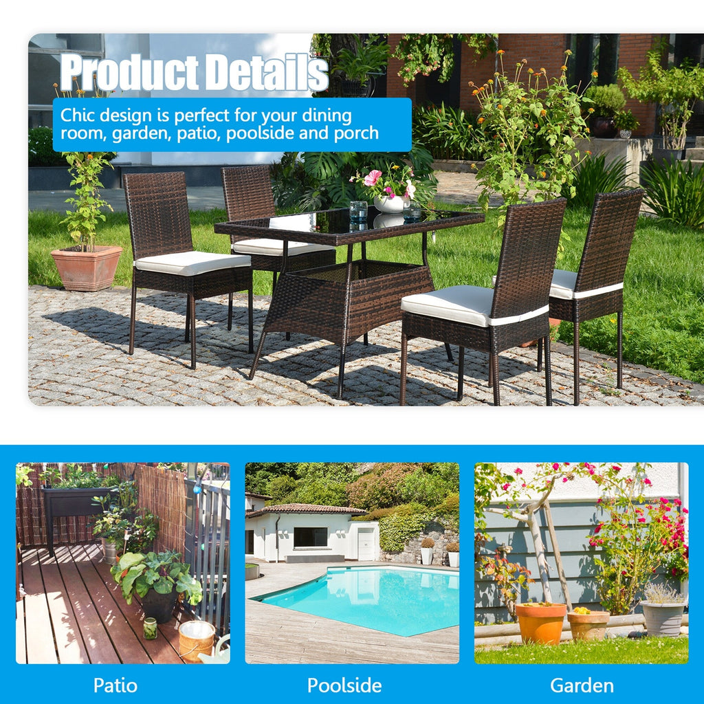 Ensemble de meubles d'extérieur en rotin Gymax 5 pièces avec table à manger et chaises