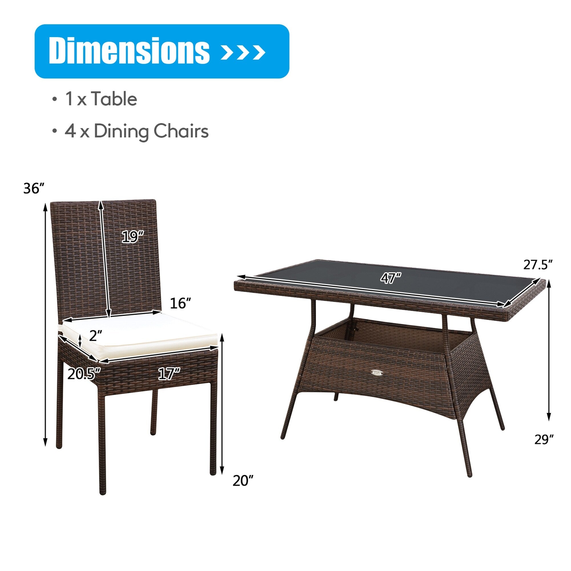Ensemble de meubles d'extérieur en rotin Gymax 5 pièces avec table à manger et chaises