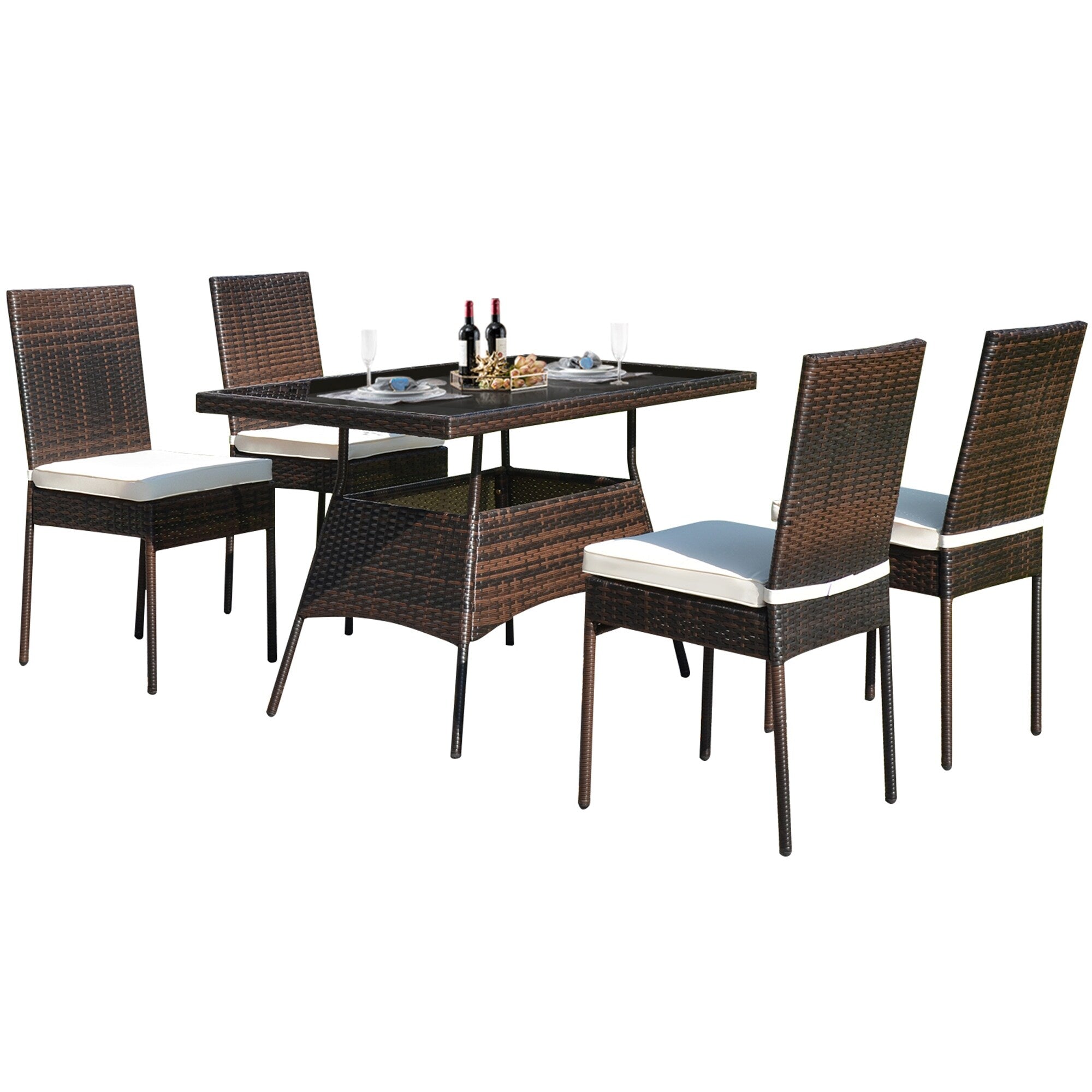 Ensemble de meubles d'extérieur en rotin Gymax 5 pièces avec table à manger et chaises